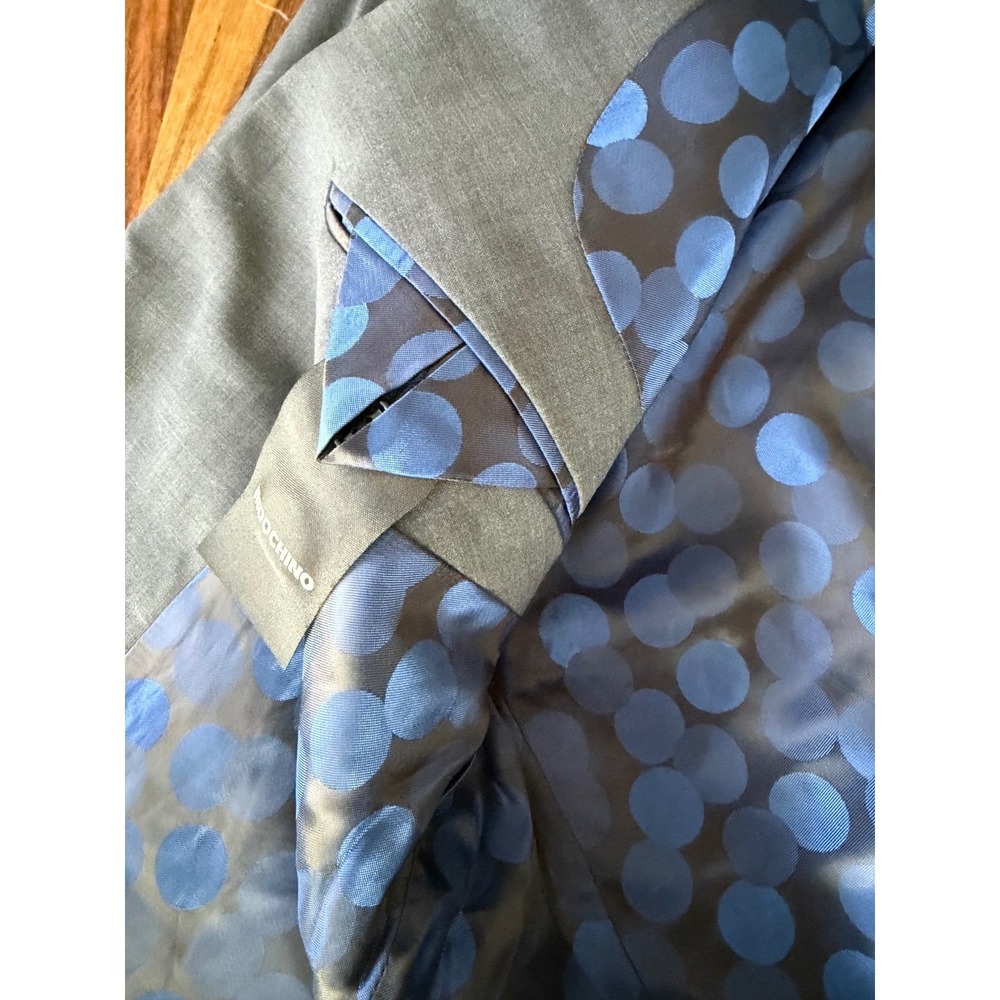 Indochino Mens Gray Two Button Tailored‎ Blazer Jacket Blue Polka Dot Lining 42R - Picture 10 of 11